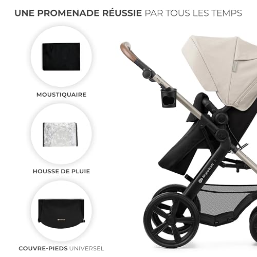 Kinderkraft MOOV2 AIR Poussette 3 en 1, Système de voyage de la naissance à 27 kg, Siège auto Mink PRO I-Size inclus, Capote extensible avec filtre UPF50+, Roues gonflables, Noir