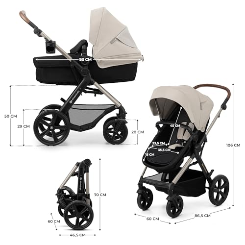 Kinderkraft MOOV2 AIR Poussette 3 en 1, Système de voyage de la naissance à 27 kg, Siège auto Mink PRO I-Size inclus, Capote extensible avec filtre UPF50+, Roues gonflables, Noir
