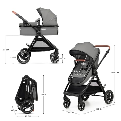 Kinderkraft ESME Poussette 3 en 1 avec porte-bébé Mink PRO I-Size, système de voyage, poussette bébé, poussette pliable, pour nouveau-né jusqu'à 4 ans, Gris