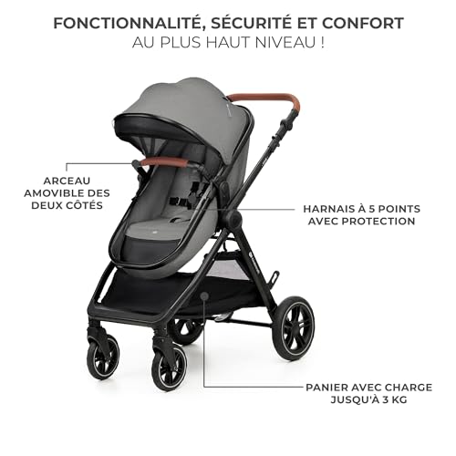 Kinderkraft ESME Poussette 3 en 1 avec porte-bébé Mink PRO I-Size, système de voyage, poussette bébé, poussette pliable, pour nouveau-né jusqu'à 4 ans, Gris