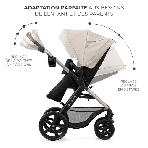 Kinderkraft MOOV2 AIR Poussette 3 en 1, Système de voyage de la naissance à 27 kg, Siège auto Mink PRO I-Size inclus, Capote extensible avec filtre UPF50+, Roues gonflables, Noir