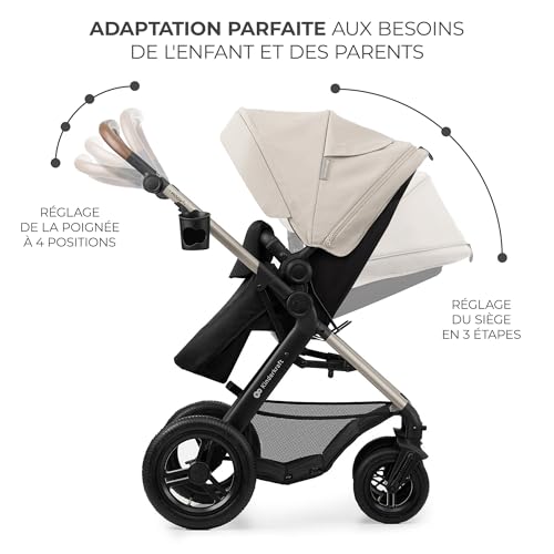Kinderkraft MOOV2 AIR Poussette 3 en 1, Système de voyage de la naissance à 27 kg, Siège auto Mink PRO I-Size inclus, Capote extensible avec filtre UPF50+, Roues gonflables, Noir