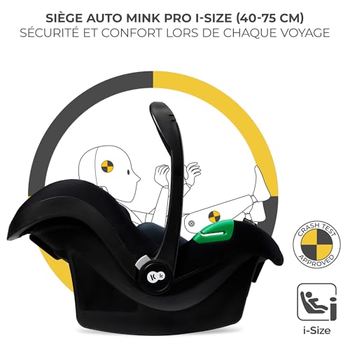 Kinderkraft MOOV2 AIR Poussette 3 en 1, Système de voyage de la naissance à 27 kg, Siège auto Mink PRO I-Size inclus, Capote extensible avec filtre UPF50+, Roues gonflables, Noir