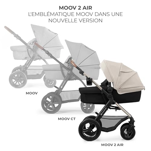 Kinderkraft MOOV2 AIR Poussette 3 en 1, Système de voyage de la naissance à 27 kg, Siège auto Mink PRO I-Size inclus, Capote extensible avec filtre UPF50+, Roues gonflables, Noir