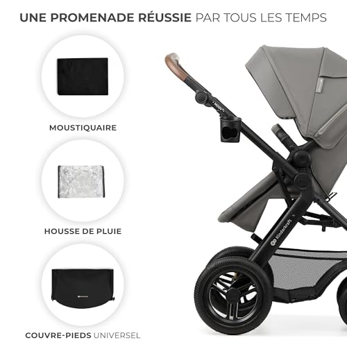 Kinderkraft MOOV2 AIR Poussette 3 en 1, Système de voyage de la naissance à 27 kg, Siège auto Mink PRO I-Size inclus, Capote extensible avec filtre UPF50+, Roues gonflables, Noir