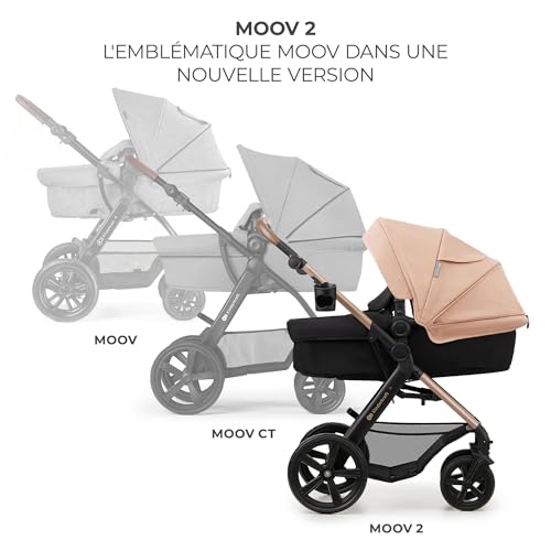 Kinderkraft MOOV2 AIR Poussette 3 en 1, Système de voyage de la naissance à 27 kg, Siège auto Mink PRO I-Size inclus, Capote extensible avec filtre UPF50+, Roues gonflables, Noir