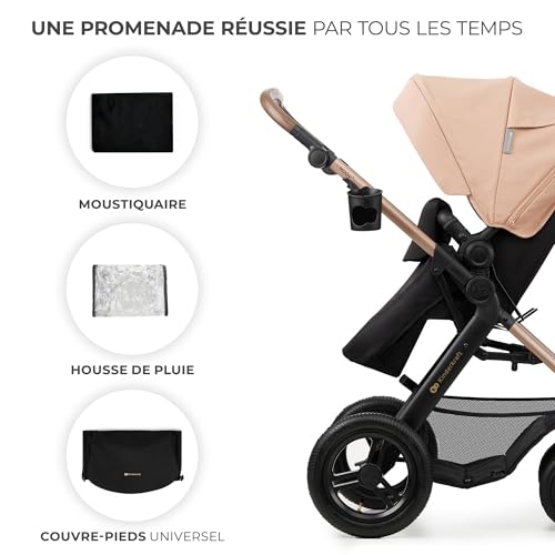 Kinderkraft MOOV2 AIR Poussette 3 en 1, Système de voyage de la naissance à 27 kg, Siège auto Mink PRO I-Size inclus, Capote extensible avec filtre UPF50+, Roues gonflables, Noir