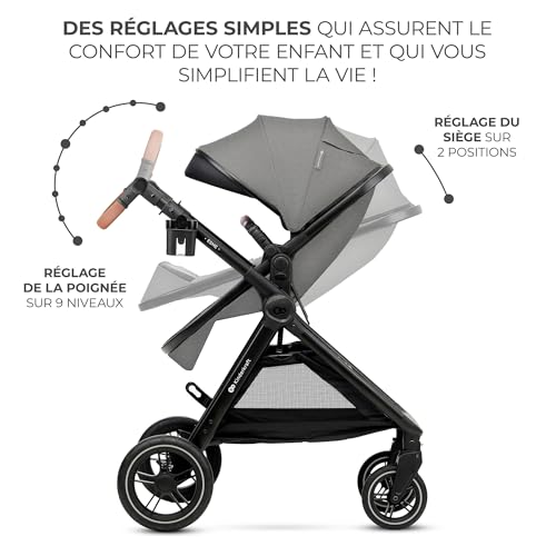 Kinderkraft ESME Poussette 3 en 1 avec porte-bébé Mink PRO I-Size, système de voyage, poussette bébé, poussette pliable, pour nouveau-né jusqu'à 4 ans, Gris