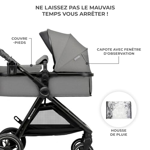 Kinderkraft ESME Poussette 3 en 1 avec porte-bébé Mink PRO I-Size, système de voyage, poussette bébé, poussette pliable, pour nouveau-né jusqu'à 4 ans, Gris