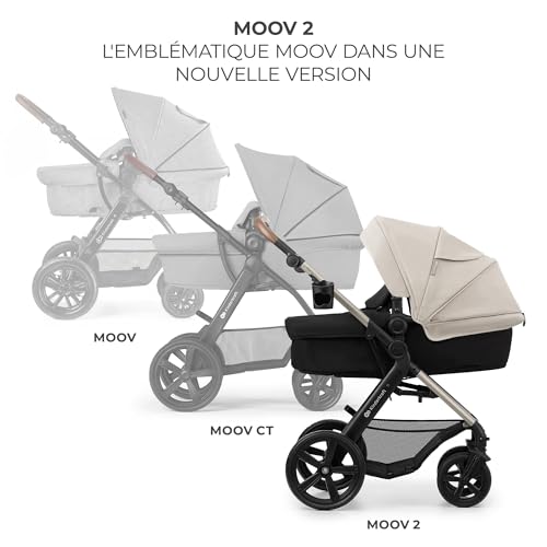 Kinderkraft MOOV2 AIR Poussette 3 en 1, Système de voyage de la naissance à 27 kg, Siège auto Mink PRO I-Size inclus, Capote extensible avec filtre UPF50+, Roues gonflables, Noir