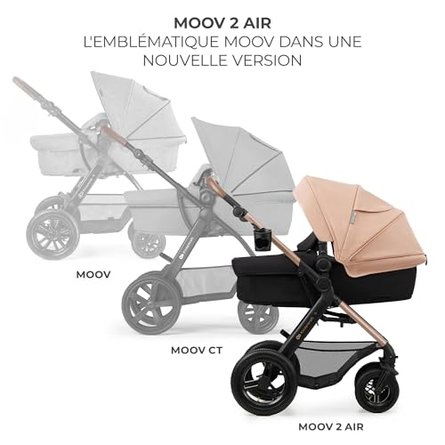 Kinderkraft MOOV2 AIR Poussette 3 en 1, Système de voyage de la naissance à 27 kg, Siège auto Mink PRO I-Size inclus, Capote extensible avec filtre UPF50+, Roues gonflables, Noir