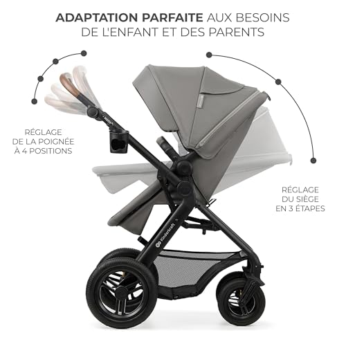 Kinderkraft MOOV2 AIR Poussette 3 en 1, Système de voyage de la naissance à 27 kg, Siège auto Mink PRO I-Size inclus, Capote extensible avec filtre UPF50+, Roues gonflables, Noir