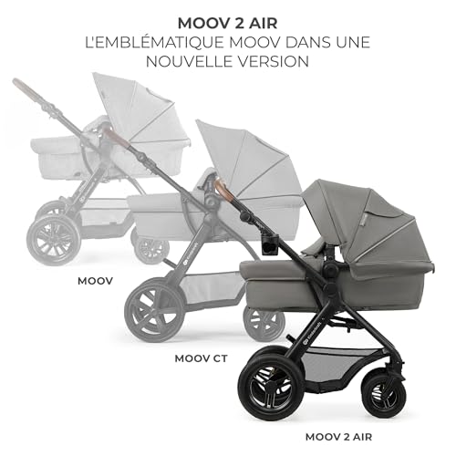 Kinderkraft MOOV2 AIR Poussette 3 en 1, Système de voyage de la naissance à 27 kg, Siège auto Mink PRO I-Size inclus, Capote extensible avec filtre UPF50+, Roues gonflables, Noir