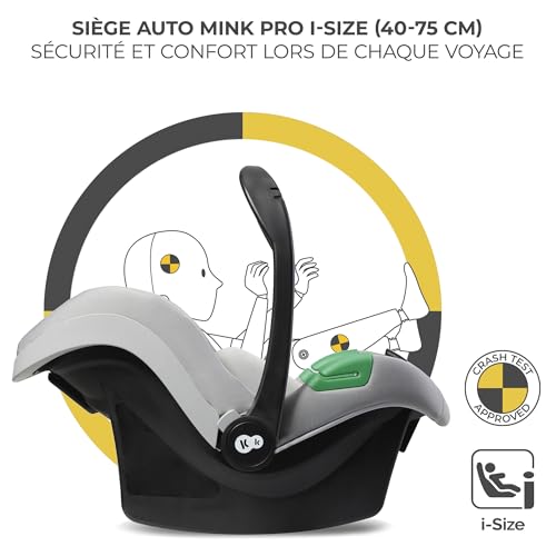 Kinderkraft MOOV2 AIR Poussette 3 en 1, Système de voyage de la naissance à 27 kg, Siège auto Mink PRO I-Size inclus, Capote extensible avec filtre UPF50+, Roues gonflables, Noir