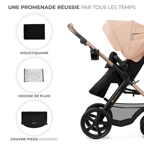 Kinderkraft MOOV2 AIR Poussette 3 en 1, Système de voyage de la naissance à 27 kg, Siège auto Mink PRO I-Size inclus, Capote extensible avec filtre UPF50+, Roues gonflables, Noir