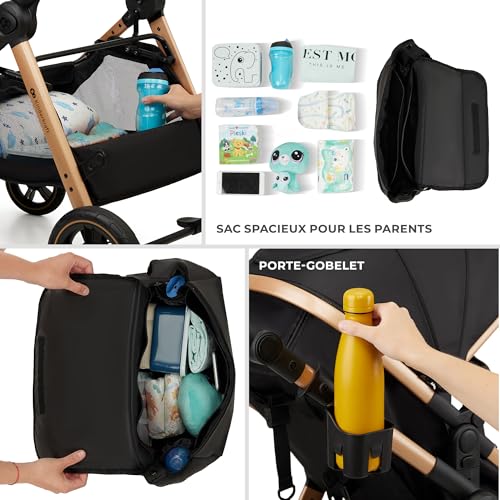 Kinderkraft ESME Poussette 3 en 1 avec porte-bébé Mink PRO I-Size, système de voyage, poussette bébé, poussette pliable, pour nouveau-né jusqu'à 4 ans, Gris