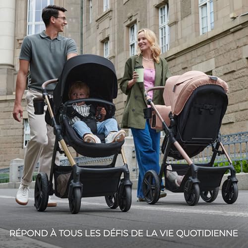 Kinderkraft MOOV2 AIR Poussette 3 en 1, Système de voyage de la naissance à 27 kg, Siège auto Mink PRO I-Size inclus, Capote extensible avec filtre UPF50+, Roues gonflables, Noir