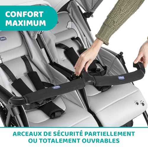 Chicco OHlalà Poussette Canne Double, Légère Inclinable et Pliable, Poussette pour Jumeaux de la Naissance à 15 kg, Fermeture Compacte, Inclus une Housse de Pluie, Capote Extensible - Rouge