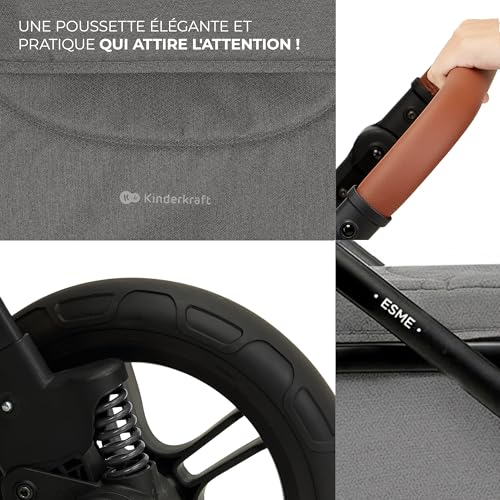 Kinderkraft ESME Poussette 3 en 1 avec porte-bébé Mink PRO I-Size, système de voyage, poussette bébé, poussette pliable, pour nouveau-né jusqu'à 4 ans, Gris