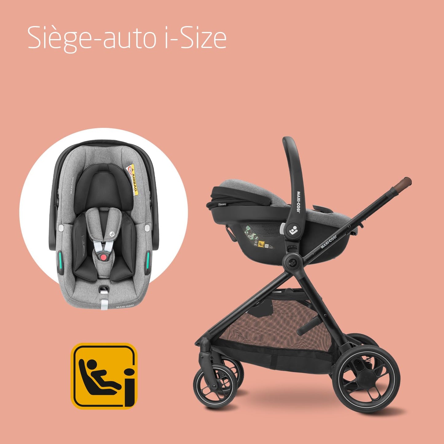 Maxi-Cosi Zelia S Trio Poussette 3 en 1, 0 à 4 Ans, Jusqu'à 22 kg, Poussette Bébé Pliable, Compacte et Inclinable, avec Siège Auto Bébé CabrioFix S i-Size, Accessoires, Sac à Langer, Gris