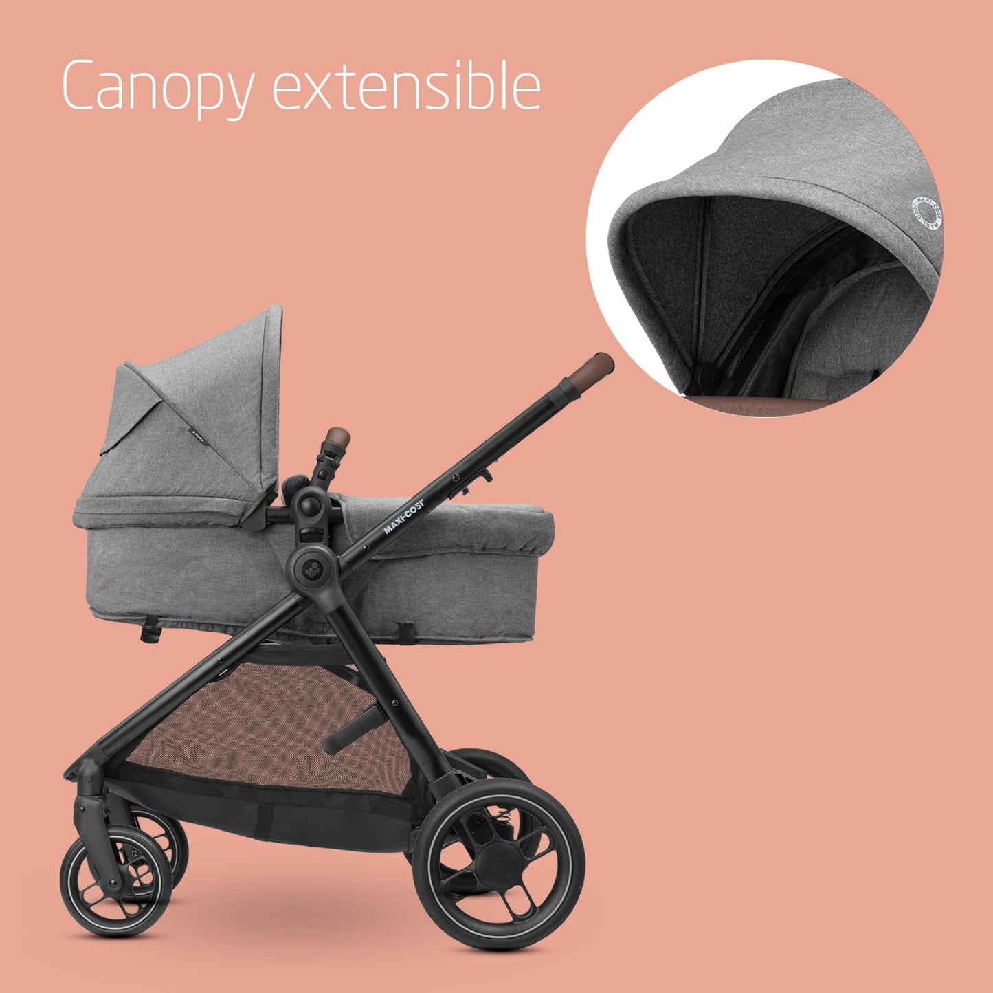 Maxi-Cosi Zelia S Trio Poussette 3 en 1, 0 à 4 Ans, Jusqu'à 22 kg, Poussette Bébé Pliable, Compacte et Inclinable, avec Siège Auto Bébé CabrioFix S i-Size, Accessoires, Sac à Langer, Gris