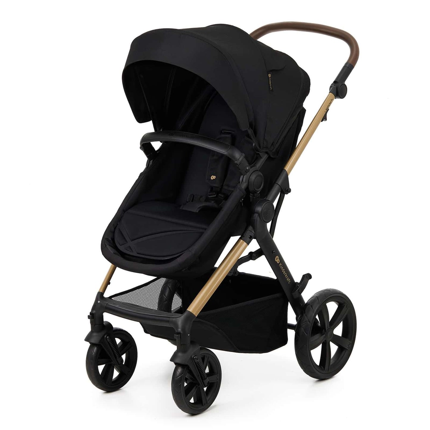 Kinderkraft MOOV2 AIR Poussette 3 en 1, Système de voyage de la naissance à 27 kg, Siège auto Mink PRO I-Size inclus, Capote extensible avec filtre UPF50+, Roues gonflables, Noir