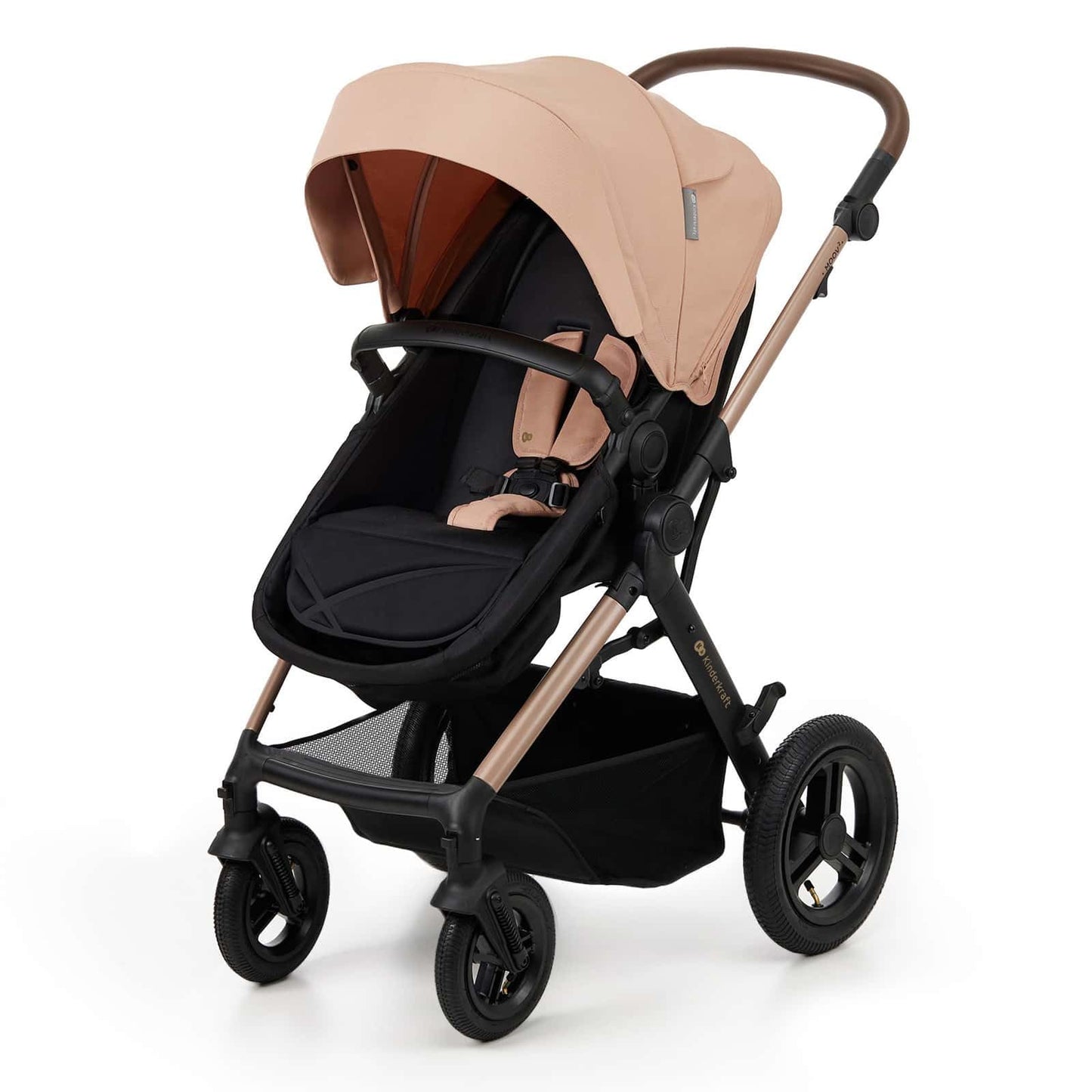 Kinderkraft MOOV2 AIR Poussette 3 en 1, Système de voyage de la naissance à 27 kg, Siège auto Mink PRO I-Size inclus, Capote extensible avec filtre UPF50+, Roues gonflables, Noir