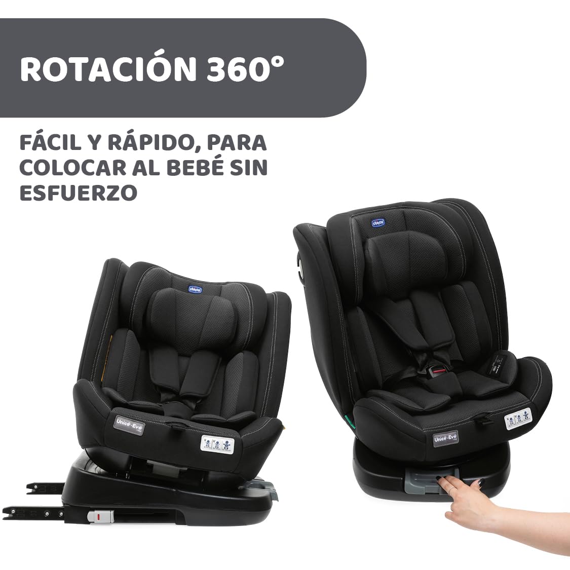 Chicco UnicoEvoI-Size, Siège Auto 0-36 Kg, homologué ECE R129/03, Isofix 360° pivotant et inclinable, Groupe 0+/1/2/3 De 0 à 12 ans, Black