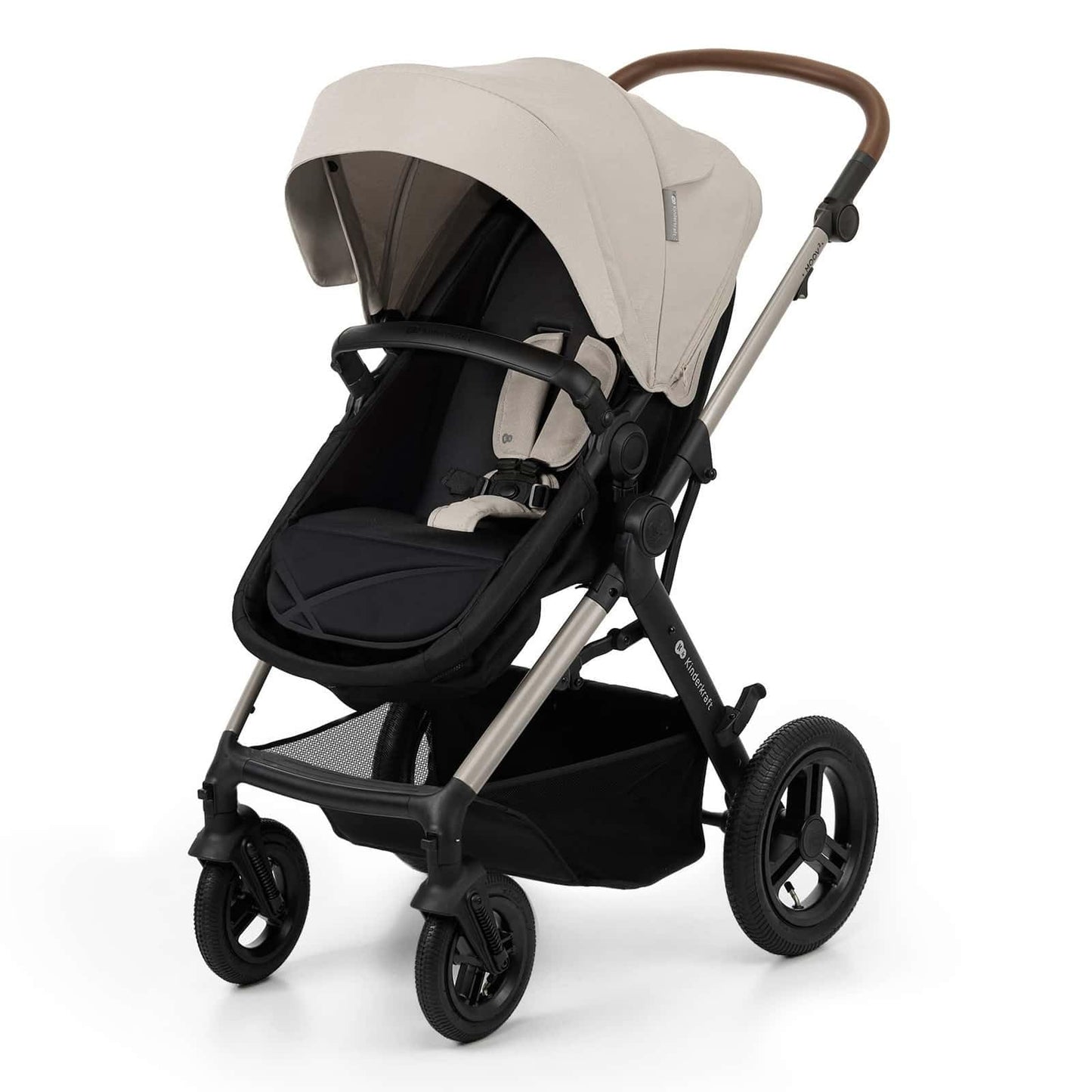 Kinderkraft MOOV2 AIR Poussette 3 en 1, Système de voyage de la naissance à 27 kg, Siège auto Mink PRO I-Size inclus, Capote extensible avec filtre UPF50+, Roues gonflables, Noir