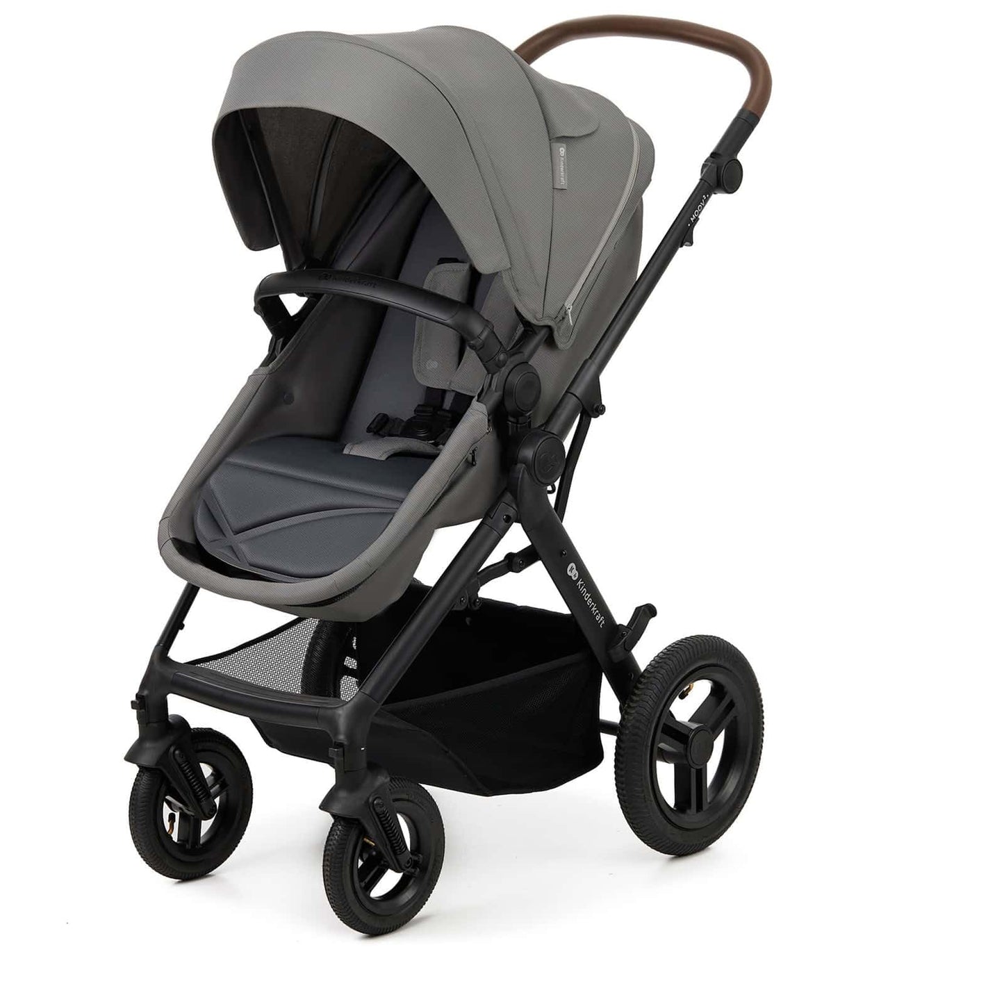 Kinderkraft MOOV2 AIR Poussette 3 en 1, Système de voyage de la naissance à 27 kg, Siège auto Mink PRO I-Size inclus, Capote extensible avec filtre UPF50+, Roues gonflables, Noir