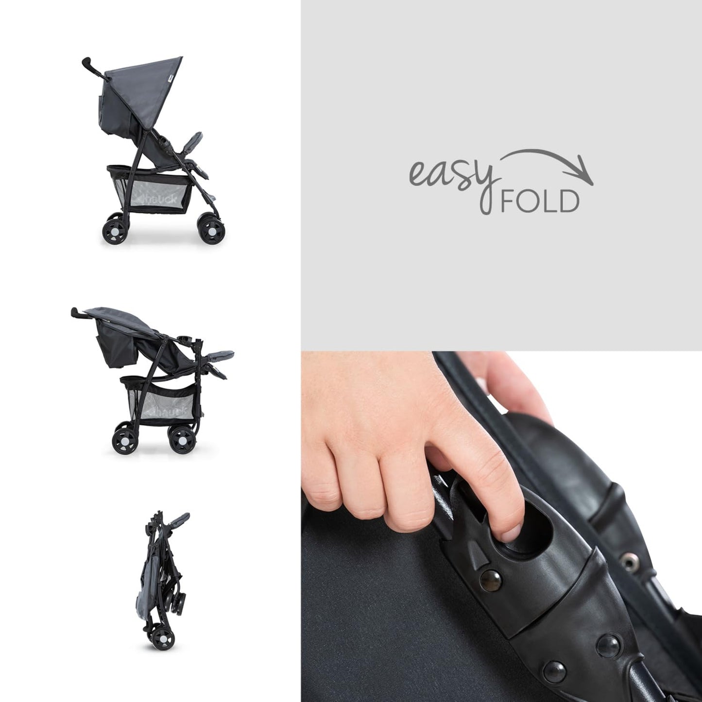 hauck Poussette Compacte Citadine Sport - Ultra Légère Seulement 5,9 kg, Pliable et Inclinable, Jusqu'à 15 kg, Capote Pare-Soleil, Grand Panier 3 kg, Gris