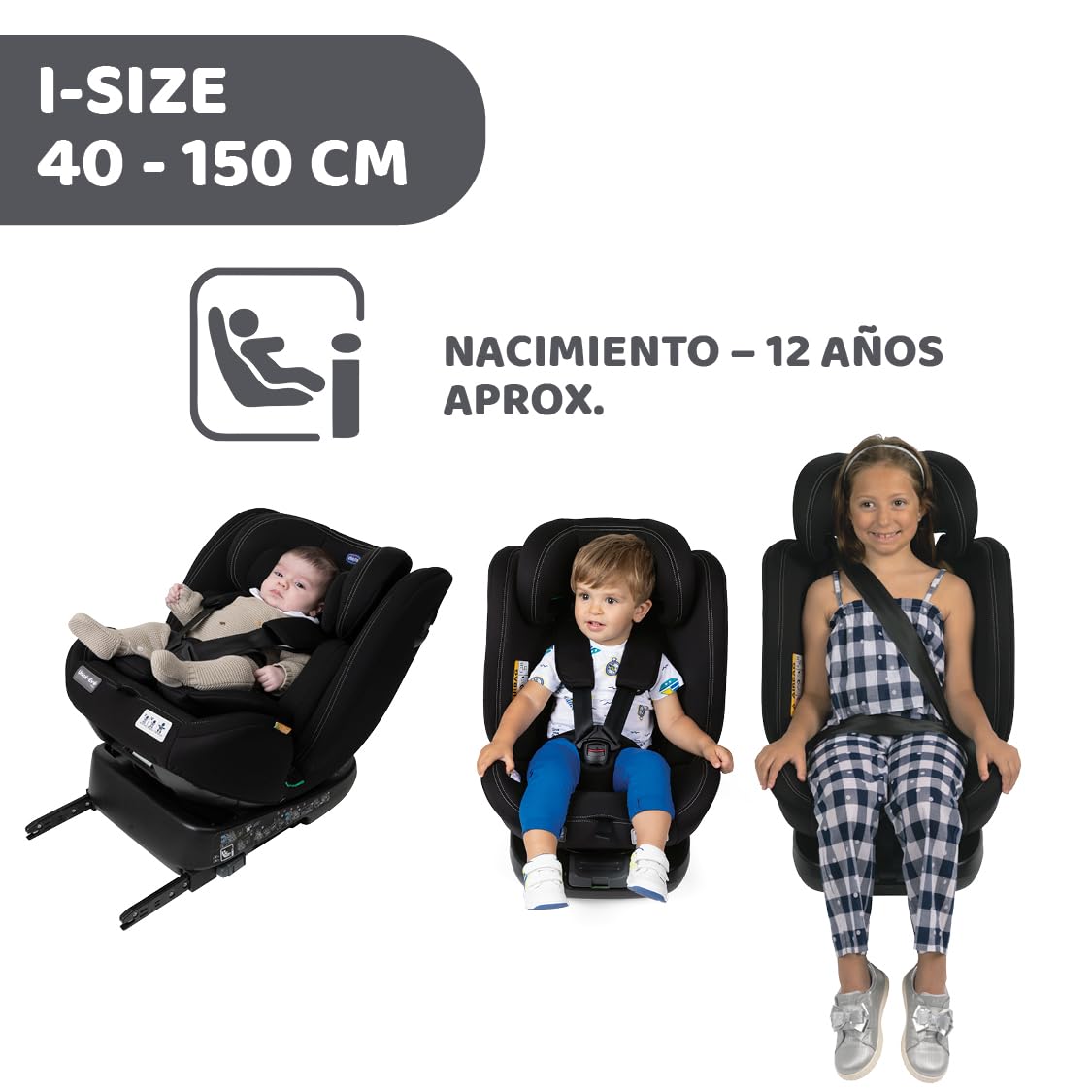 Chicco UnicoEvoI-Size, Siège Auto 0-36 Kg, homologué ECE R129/03, Isofix 360° pivotant et inclinable, Groupe 0+/1/2/3 De 0 à 12 ans, Black