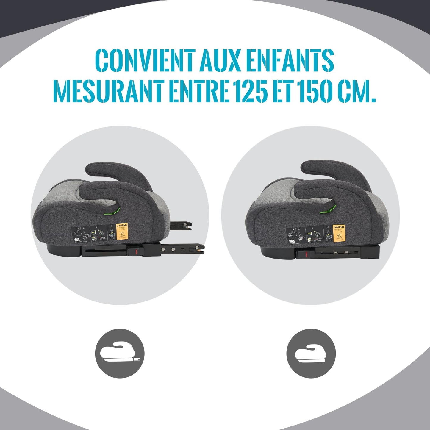 Jovikids Rehausseur Voiture Enfant, ISOFIX de 125 à 150 cm (Environ 6 à 12 ans 15-36 Kg), Siège Auto groupe 2 3, ECE R129, léger, Rehausseur Isofix (Noir)