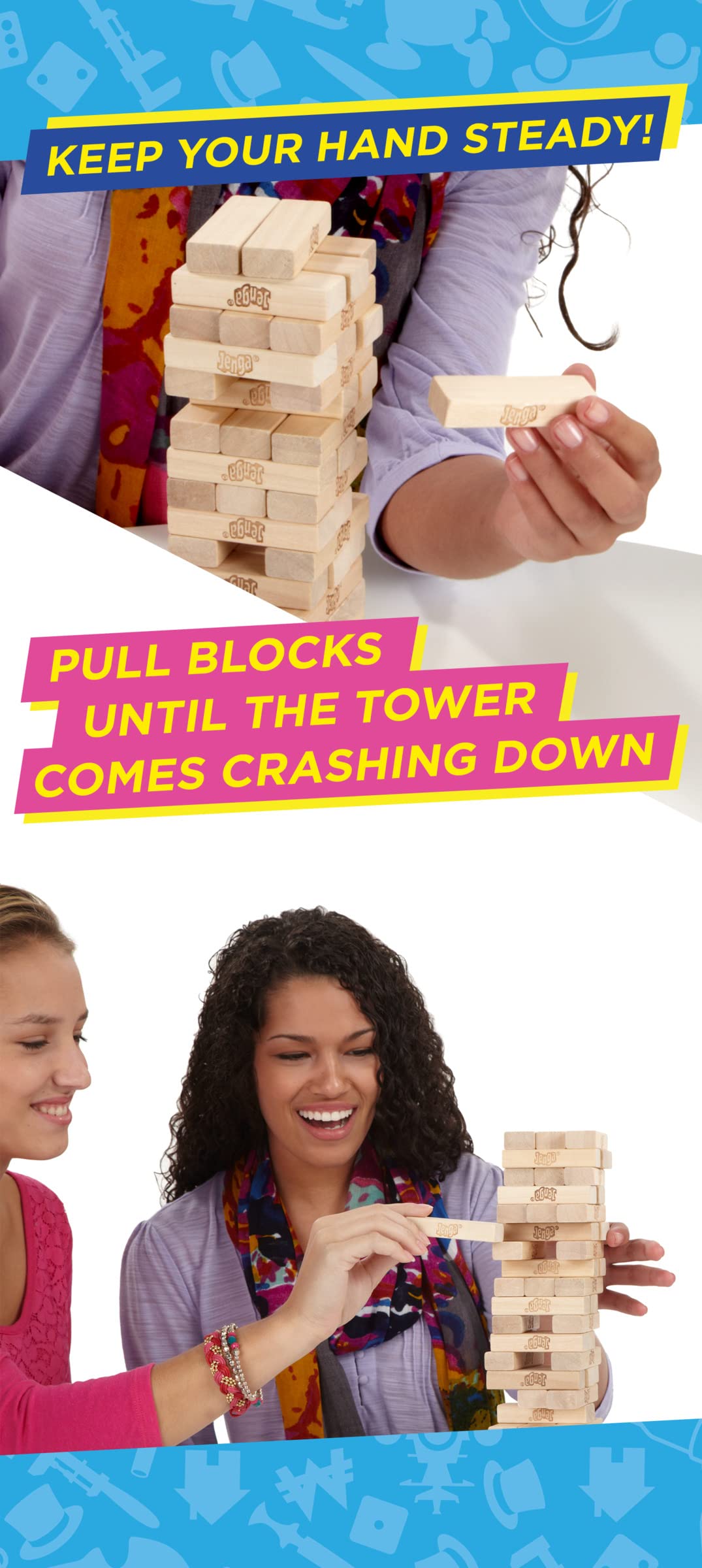 Hasbro Gaming Jenga, Jeu de société en Bois, Jeu de Voyage pour Enfant et familles, Version française, Idées Cadeaux d'anniversaire, À partir de 6 Ans