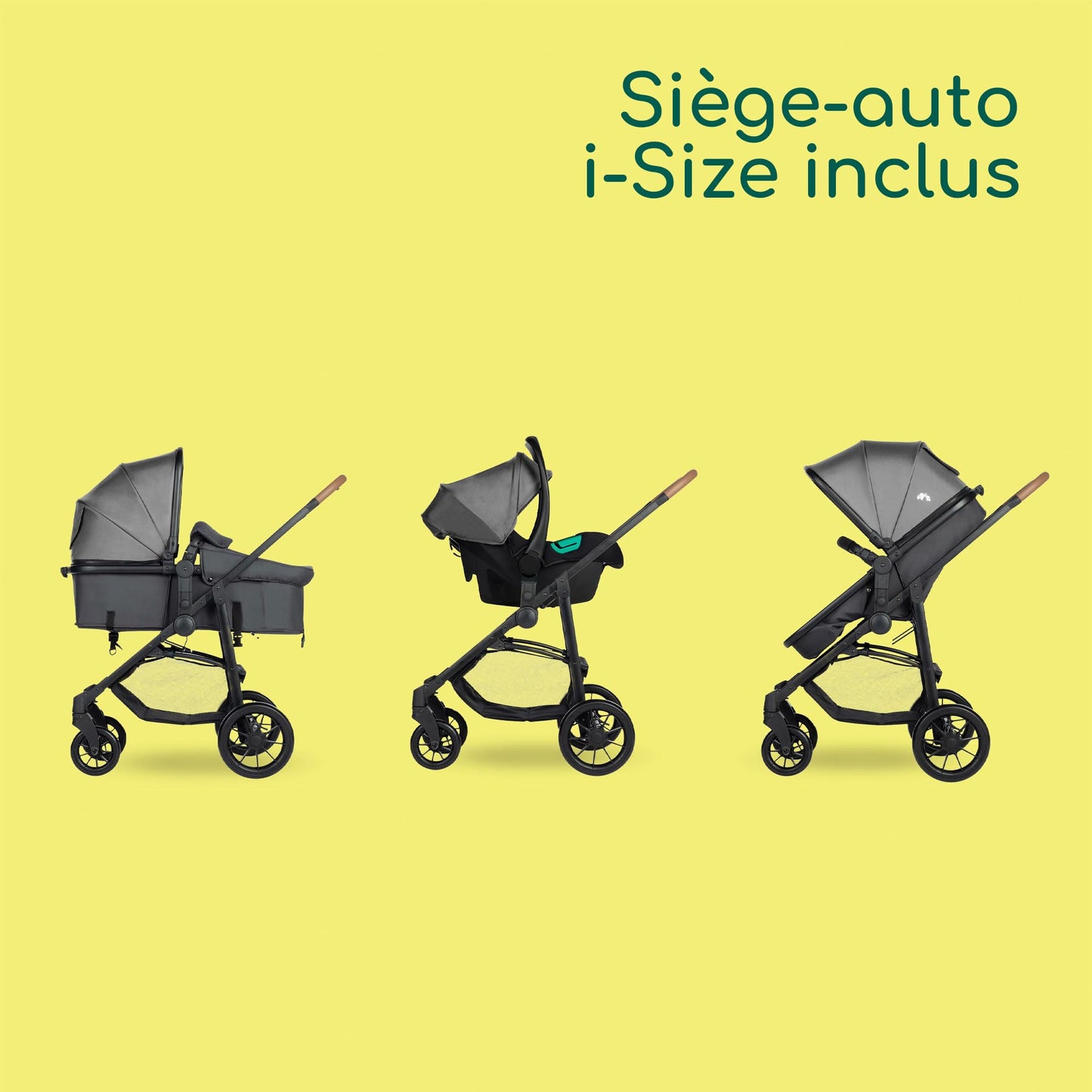 Bebeconfort Haze Trio, Poussette 3 en 1, 0-4 ans, 22 kg max, assise 2-en-1, poussette réversible et légère, siège auto bébé i-Size, pliage compact, panier spacieux, Tinted Stone