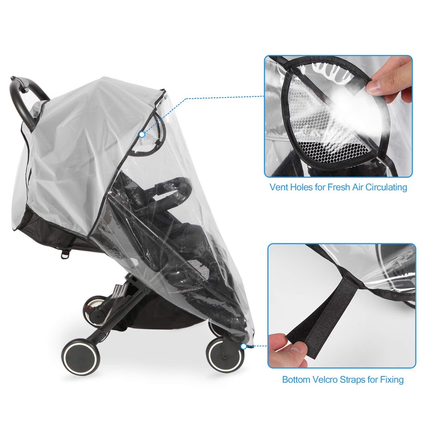 Habillage Pluie Universelle pour Poussette -Protection Pluie Poussette Universelle -Protection contre les intempéries et le vent -Protection contre le soleil, la poussière, la neige