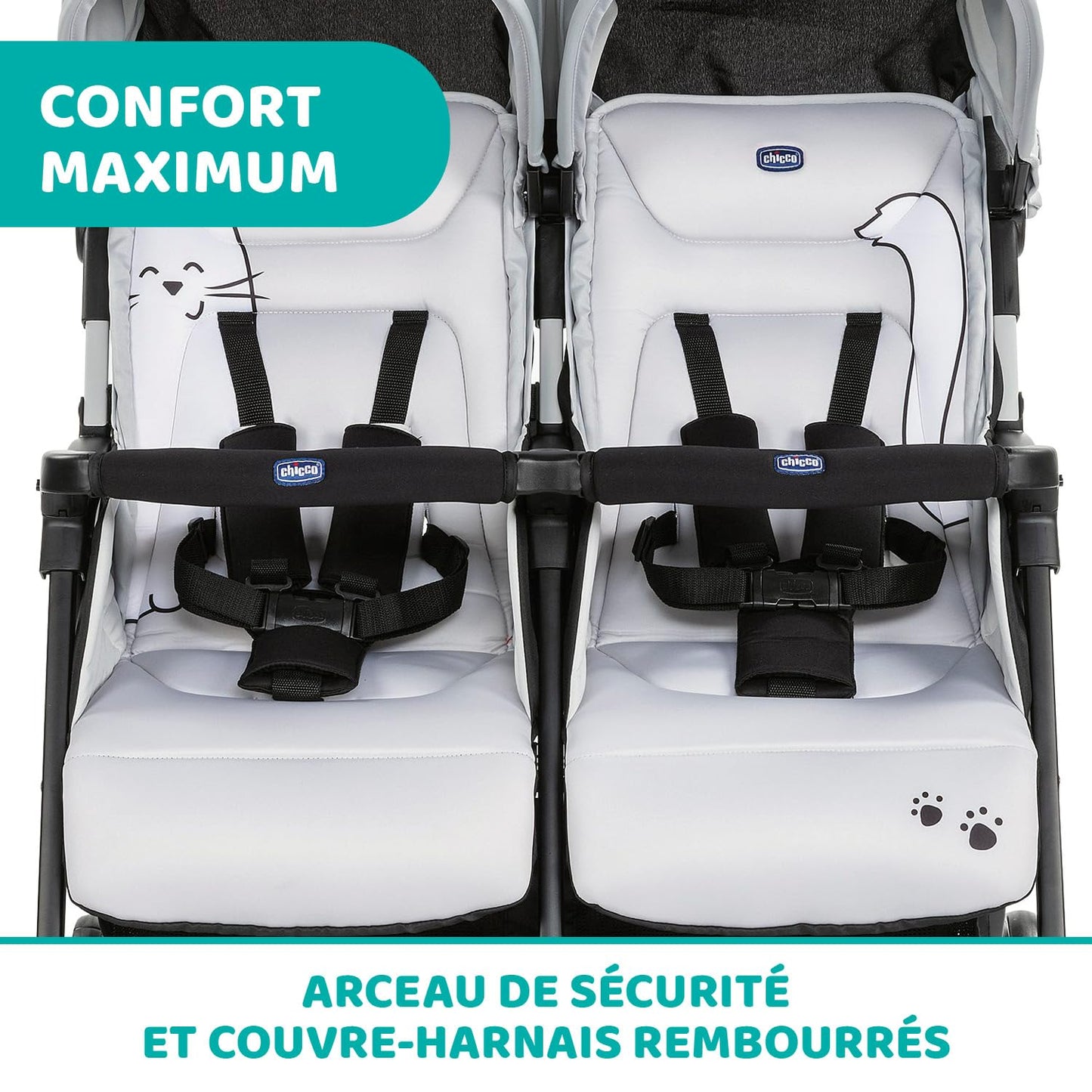 Chicco OHlalà Poussette Canne Double, Légère Inclinable et Pliable, Poussette pour Jumeaux de la Naissance à 15 kg, Fermeture Compacte, Inclus une Housse de Pluie, Capote Extensible - Rouge