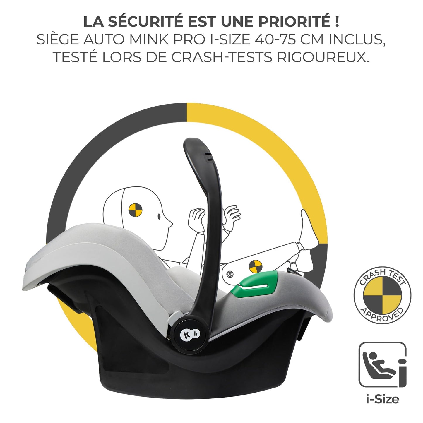 Kinderkraft ESME Poussette 3 en 1 avec porte-bébé Mink PRO I-Size, système de voyage, poussette bébé, poussette pliable, pour nouveau-né jusqu'à 4 ans, Gris