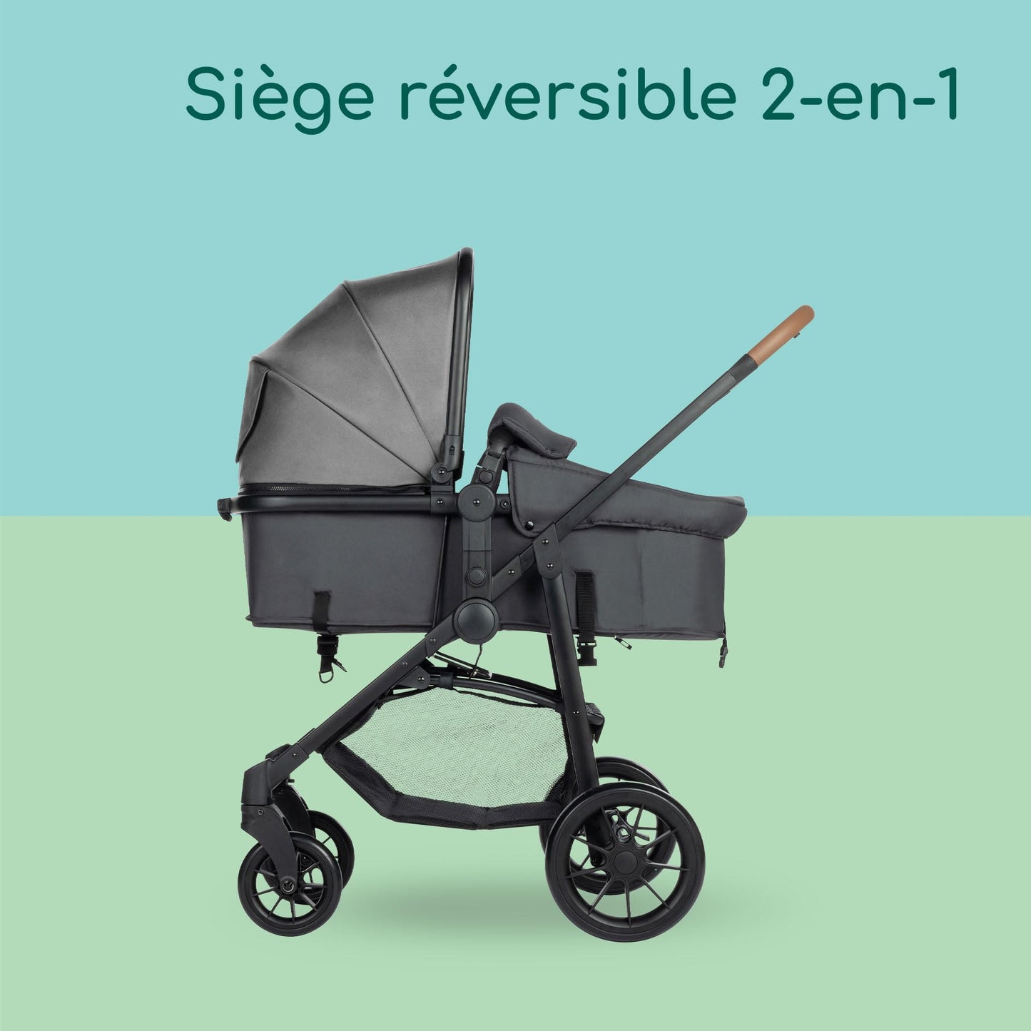 Bebeconfort Haze Trio, Poussette 3 en 1, 0-4 ans, 22 kg max, assise 2-en-1, poussette réversible et légère, siège auto bébé i-Size, pliage compact, panier spacieux, Tinted Stone