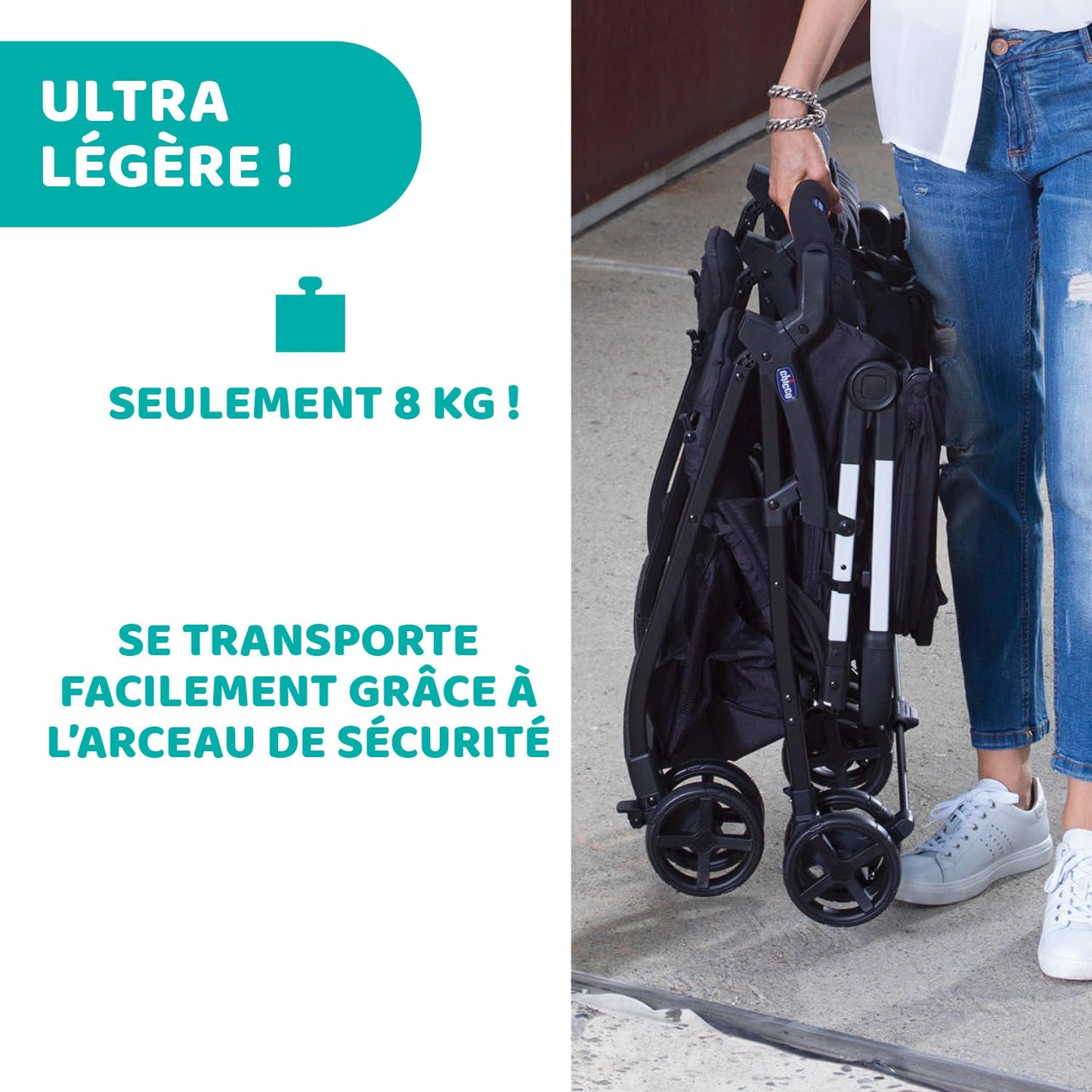 Chicco OHlalà Poussette Canne Double, Légère Inclinable et Pliable, Poussette pour Jumeaux de la Naissance à 15 kg, Fermeture Compacte, Inclus une Housse de Pluie, Capote Extensible - Rouge