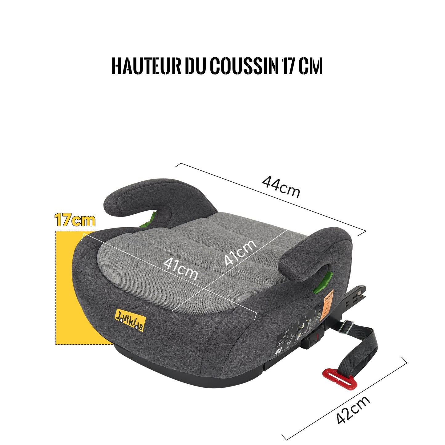 Jovikids Rehausseur Voiture Enfant, ISOFIX de 125 à 150 cm (Environ 6 à 12 ans 15-36 Kg), Siège Auto groupe 2 3, ECE R129, léger, Rehausseur Isofix (Noir)