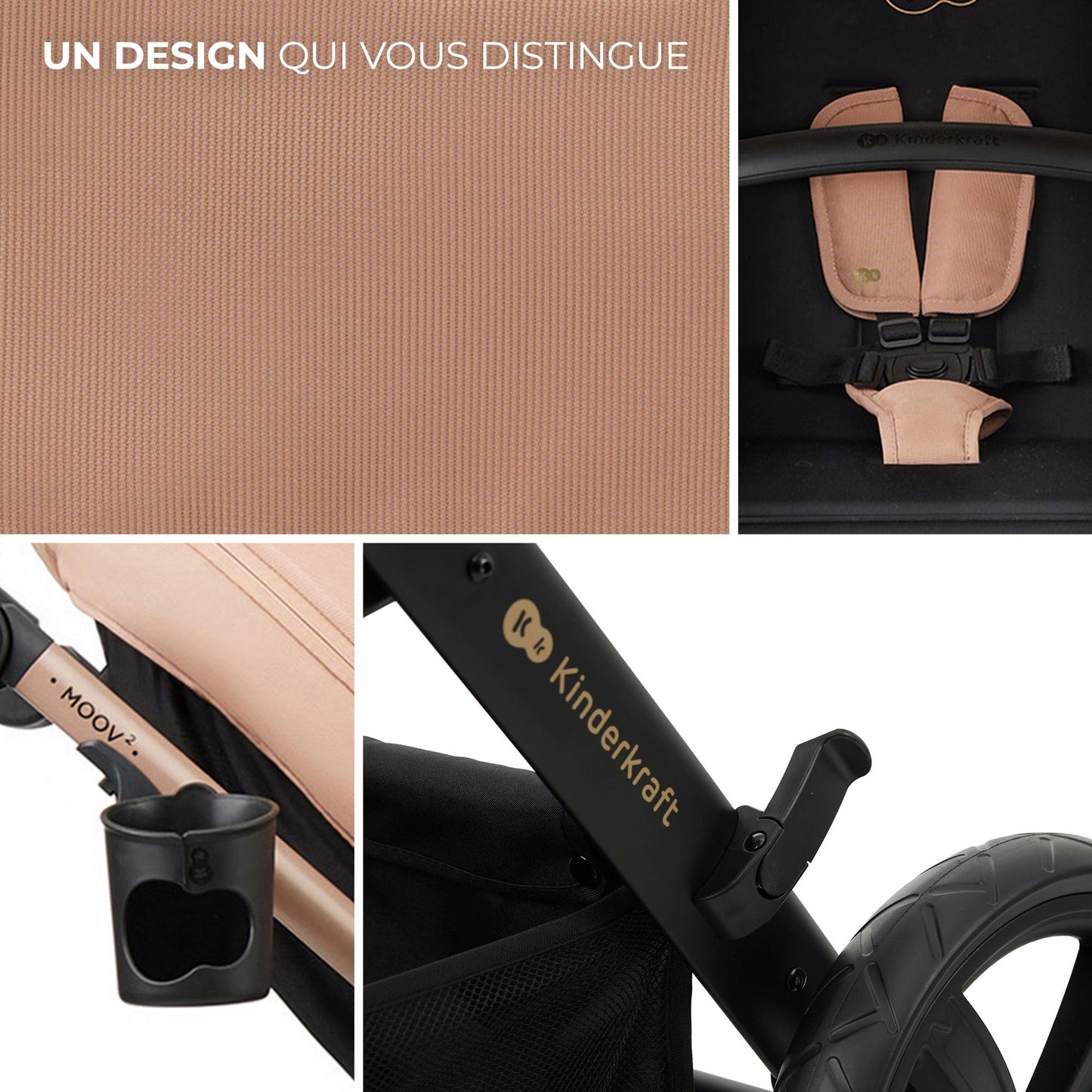 Kinderkraft MOOV2 AIR Poussette 3 en 1, Système de voyage de la naissance à 27 kg, Siège auto Mink PRO I-Size inclus, Capote extensible avec filtre UPF50+, Roues gonflables, Noir