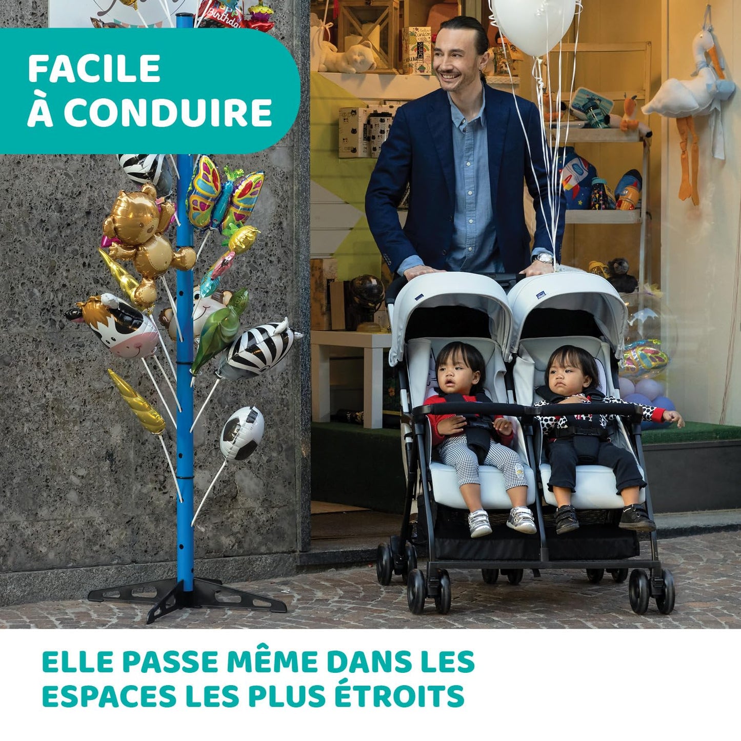 Chicco OHlalà Poussette Canne Double, Légère Inclinable et Pliable, Poussette pour Jumeaux de la Naissance à 15 kg, Fermeture Compacte, Inclus une Housse de Pluie, Capote Extensible - Rouge
