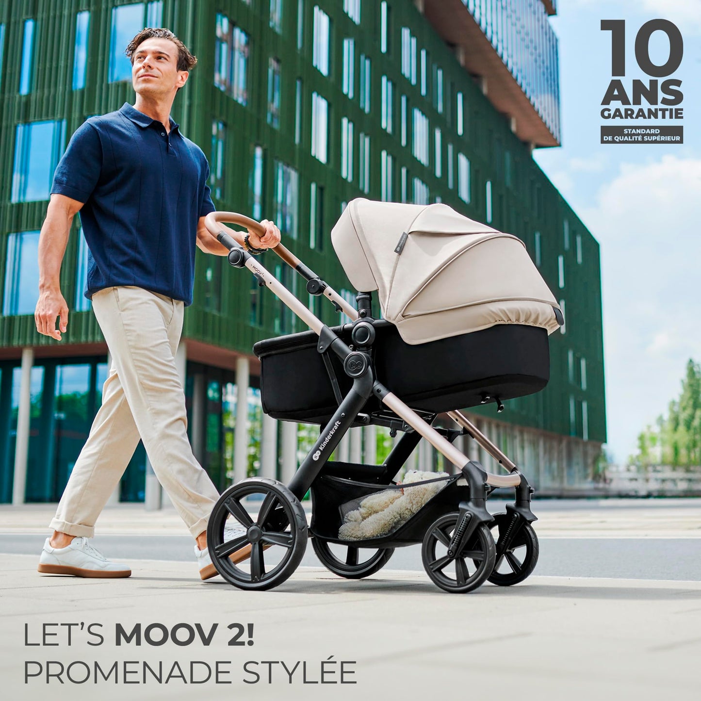 Kinderkraft MOOV2 AIR Poussette 3 en 1, Système de voyage de la naissance à 27 kg, Siège auto Mink PRO I-Size inclus, Capote extensible avec filtre UPF50+, Roues gonflables, Noir