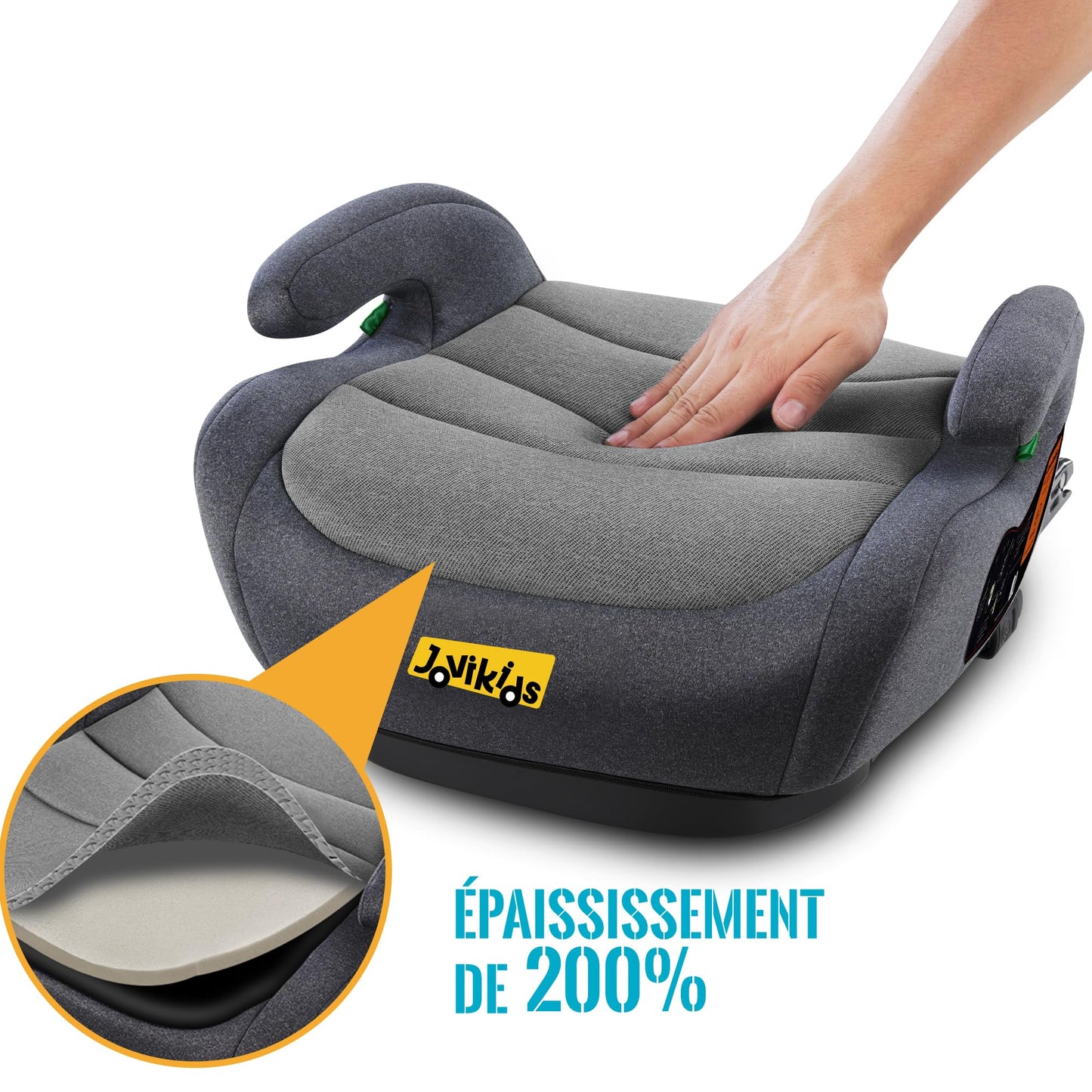Jovikids Rehausseur Voiture Enfant, ISOFIX de 125 à 150 cm (Environ 6 à 12 ans 15-36 Kg), Siège Auto groupe 2 3, ECE R129, léger, Rehausseur Isofix (Noir)