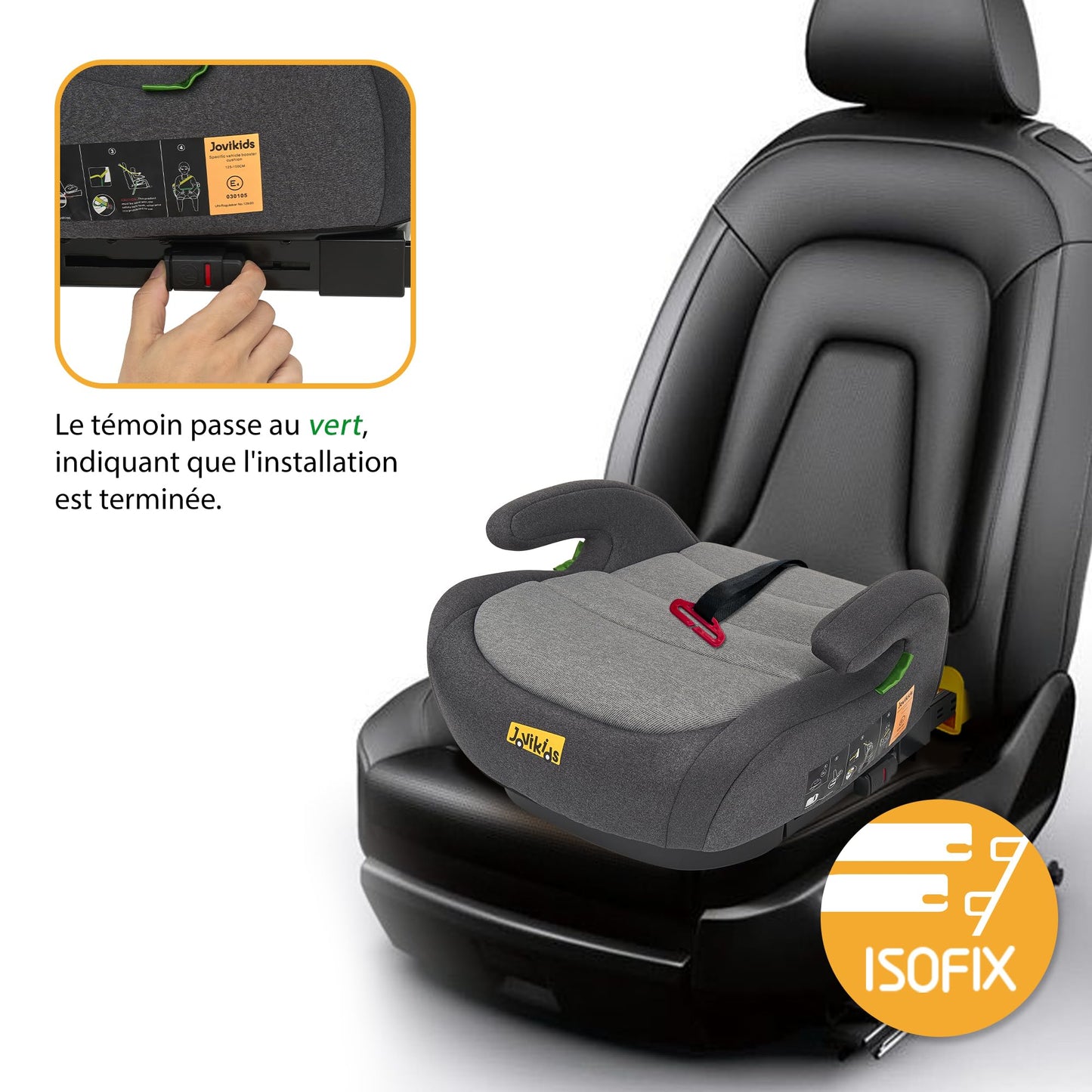 Jovikids Rehausseur Voiture Enfant, ISOFIX de 125 à 150 cm (Environ 6 à 12 ans 15-36 Kg), Siège Auto groupe 2 3, ECE R129, léger, Rehausseur Isofix (Noir)