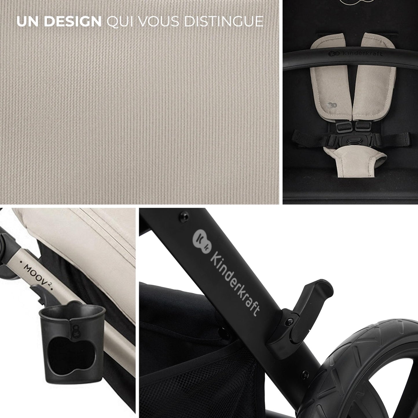 Kinderkraft MOOV2 AIR Poussette 3 en 1, Système de voyage de la naissance à 27 kg, Siège auto Mink PRO I-Size inclus, Capote extensible avec filtre UPF50+, Roues gonflables, Noir