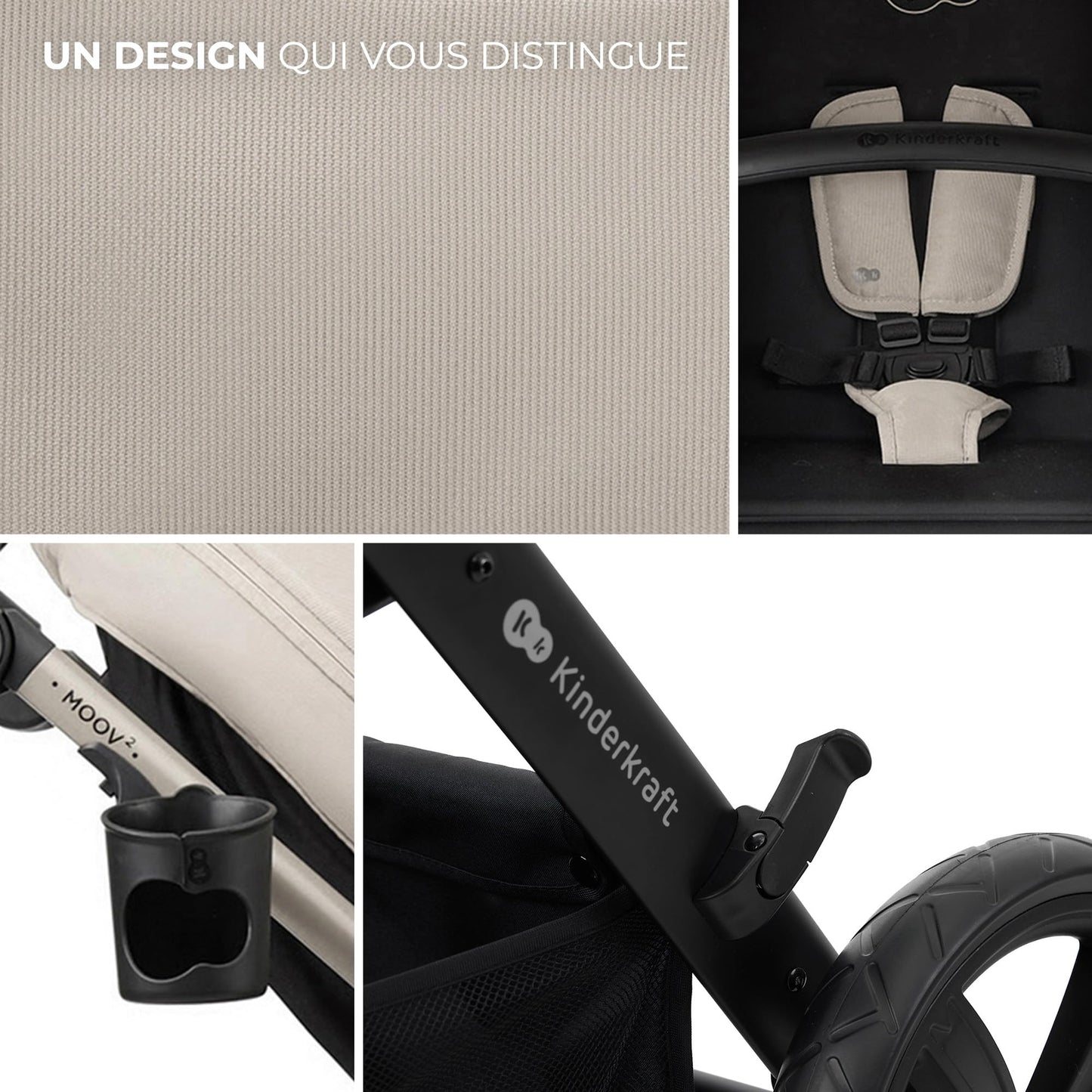 Kinderkraft MOOV2 AIR Poussette 3 en 1, Système de voyage de la naissance à 27 kg, Siège auto Mink PRO I-Size inclus, Capote extensible avec filtre UPF50+, Roues gonflables, Noir