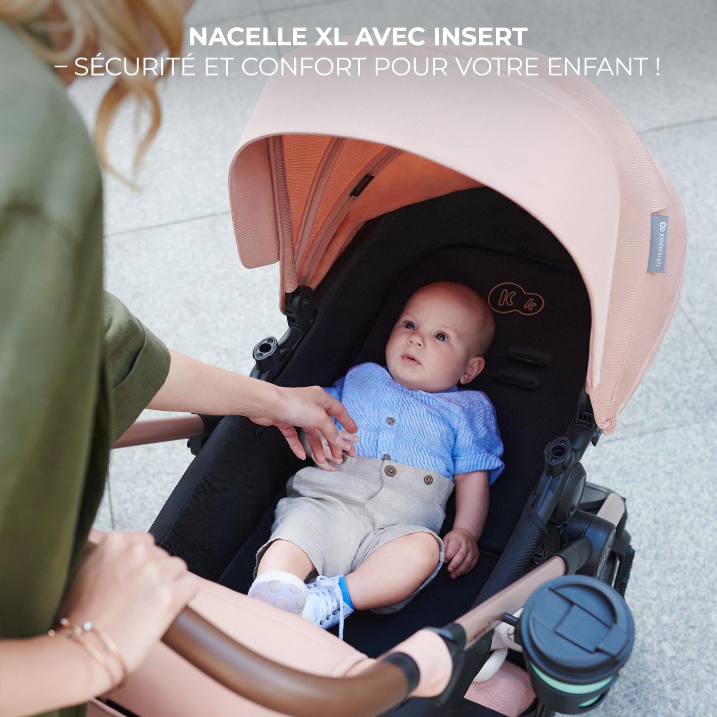 Kinderkraft MOOV2 AIR Poussette 3 en 1, Système de voyage de la naissance à 27 kg, Siège auto Mink PRO I-Size inclus, Capote extensible avec filtre UPF50+, Roues gonflables, Noir