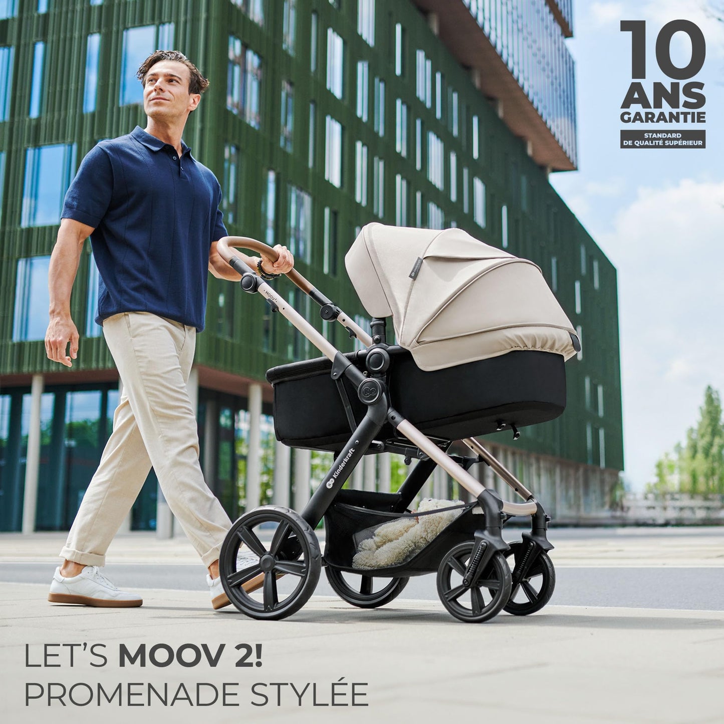 Kinderkraft MOOV2 AIR Poussette 3 en 1, Système de voyage de la naissance à 27 kg, Siège auto Mink PRO I-Size inclus, Capote extensible avec filtre UPF50+, Roues gonflables, Noir